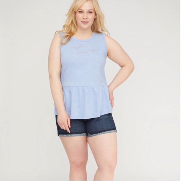 Lane Bryant 18/20 2X Blue and Silver Summer Peplum Plus Tank Top - Picture 7 of 12